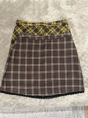 Lot of 2  Plaid Mini Skirt with Black lace Trim